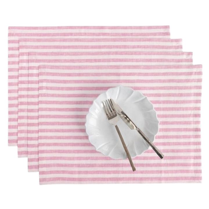 Solino Home 100% Pure Linen 14 x 19 Inch Placemats Set of 4 | Amalfi Stripe