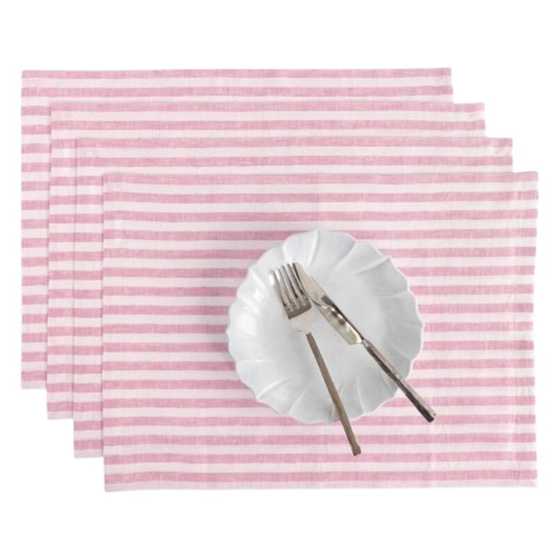 Solino Home 100% Pure Linen 14 x 19 Inch Placemats Set of 4 | Amalfi Stripe