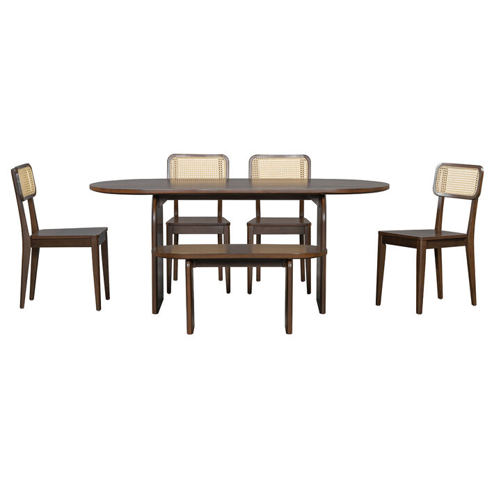 Merax 6 Pieces Table Chairs Bench Dining Set