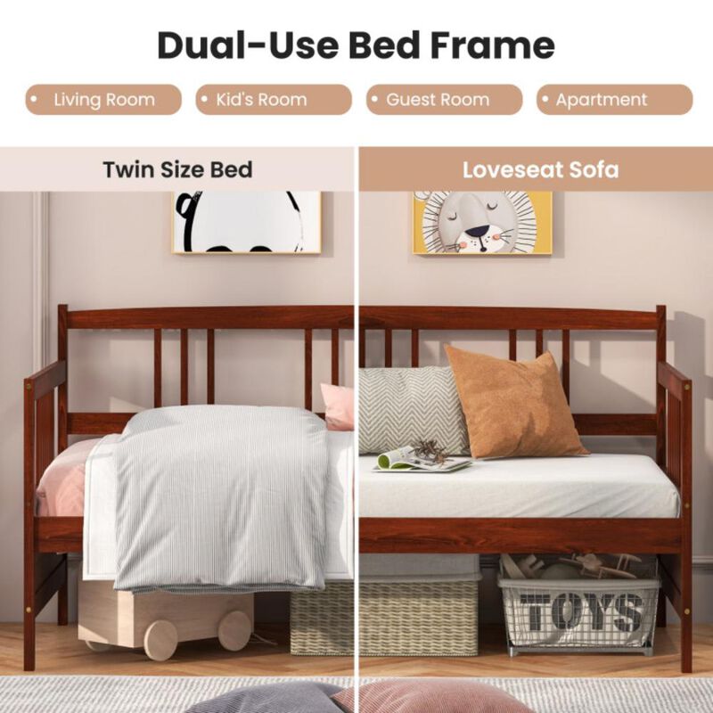 Hivvago Twin Size Wooden Slats Daybed Bed with Rails