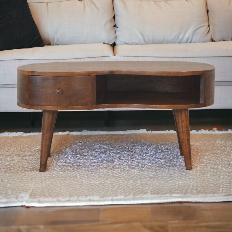 Solid Wood 1 Drawer Chestnut Wave Coffee Table