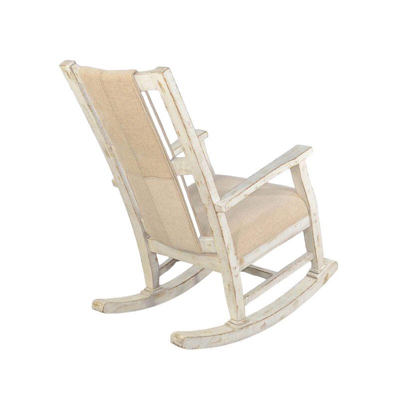 Rena Rocking Chair, Cushion Seat and Back, White Mahogany Mindy Wood - Benzara