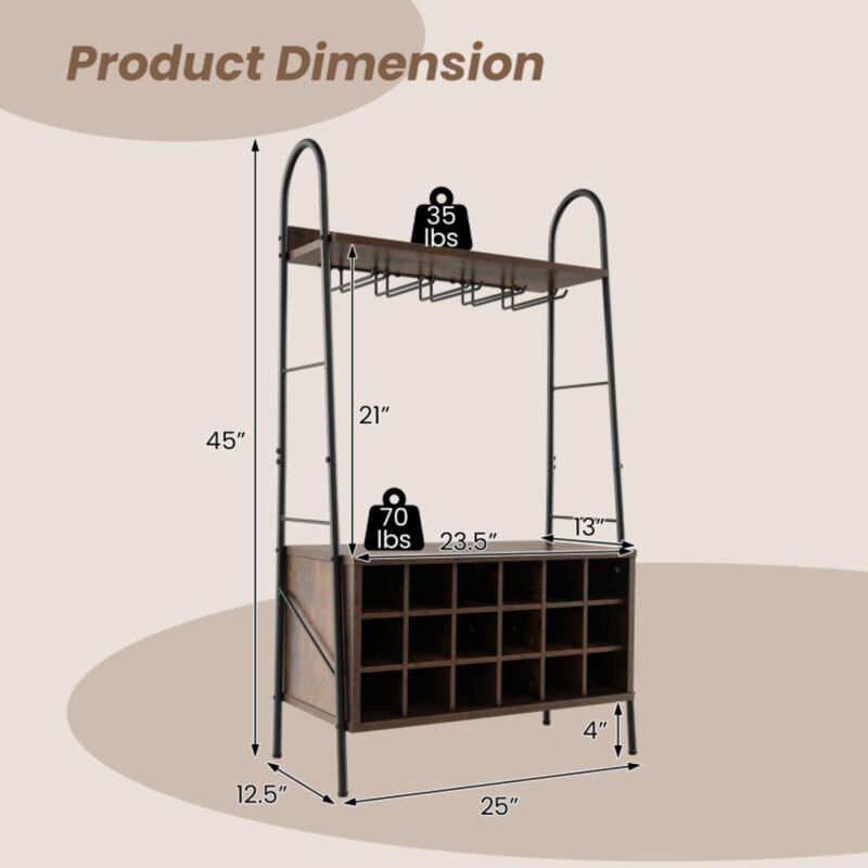Hivvago Baker's Rack with Detachable Wine Rack and 5 Rows of Stemware Holder-Rustic Brown