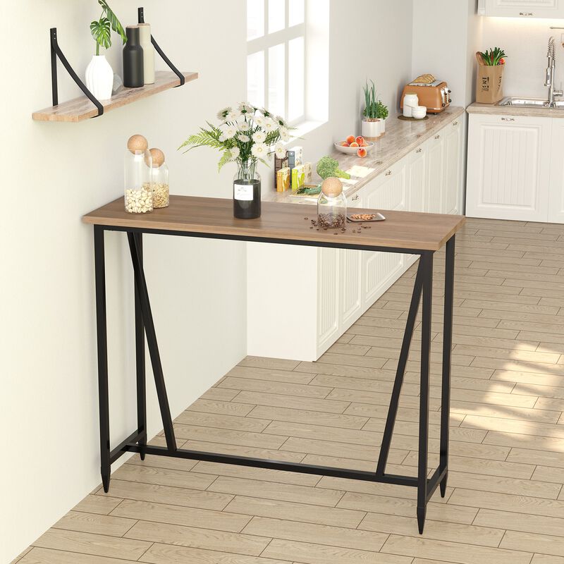 Rustic Brown Bar Table: Pub-Height Table with Metal Legs