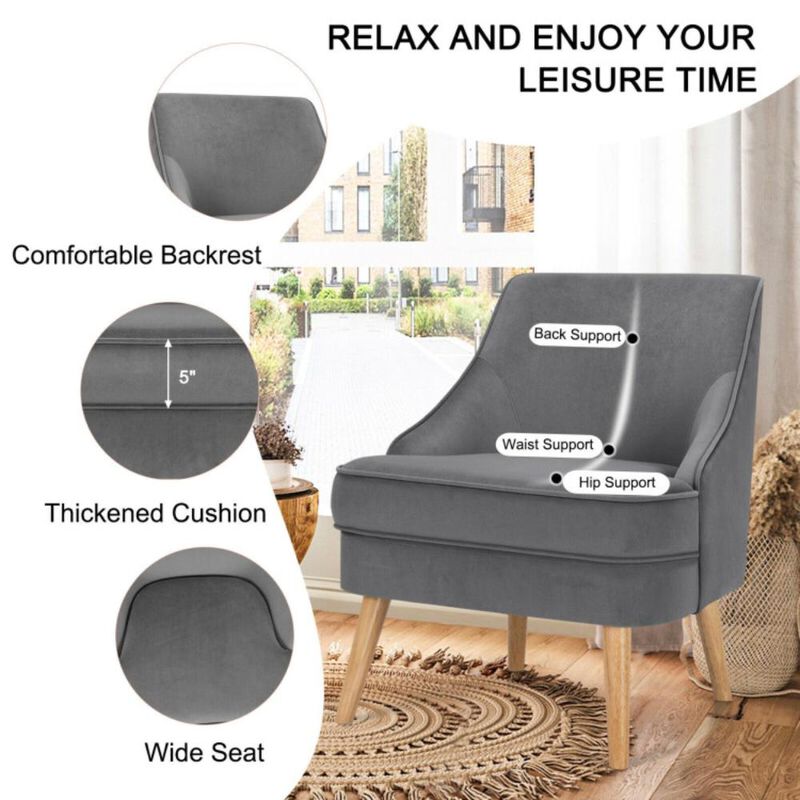 Hivvago Mid Century Velvet Accent Chair with Rubber Wood Legs for Bedroom