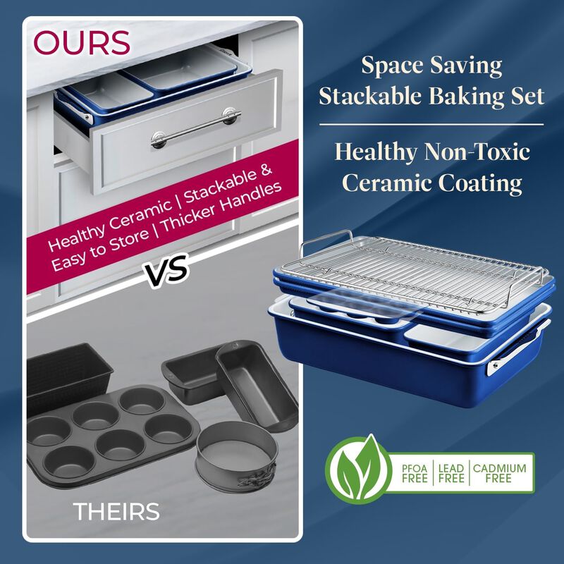 Bake with Elegance: 6-Cup Cake/Muffin Pan Set - Blue, Teal, Marble, Golden, Cream - Aluminized Steel with Ceramic Non-Stick Coating, PFOA & PFAS Free - Non-Toxic, Heavy-Duty Bakeware