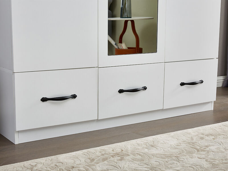 White Armoire Wardrobe Closet with 3 Doors Wooden Bedroom Armoires Clothes, Wood Wardrobe Closets Storage Cabinet with Hanging Rod Shelves Drawers Closets