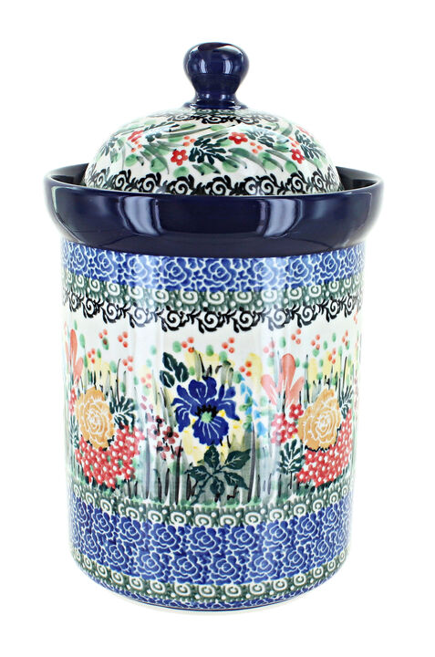 Blue Rose Polish Pottery Mardi Gras Large Canister