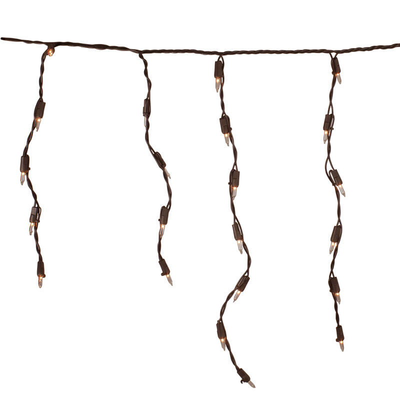 100 Count Clear Mini Icicle Christmas Lights - 3.5 ft Brown Wire