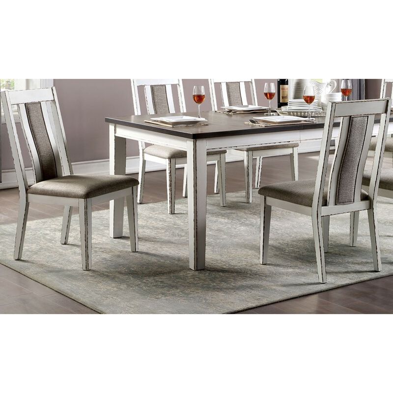 Weathered White Side Chairs Set, Fabric Upholstered