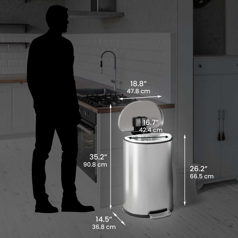 iTouchless 13.2 Gallon / 50 Liter SoftStep Semi-Round Step Pedal Trash Can