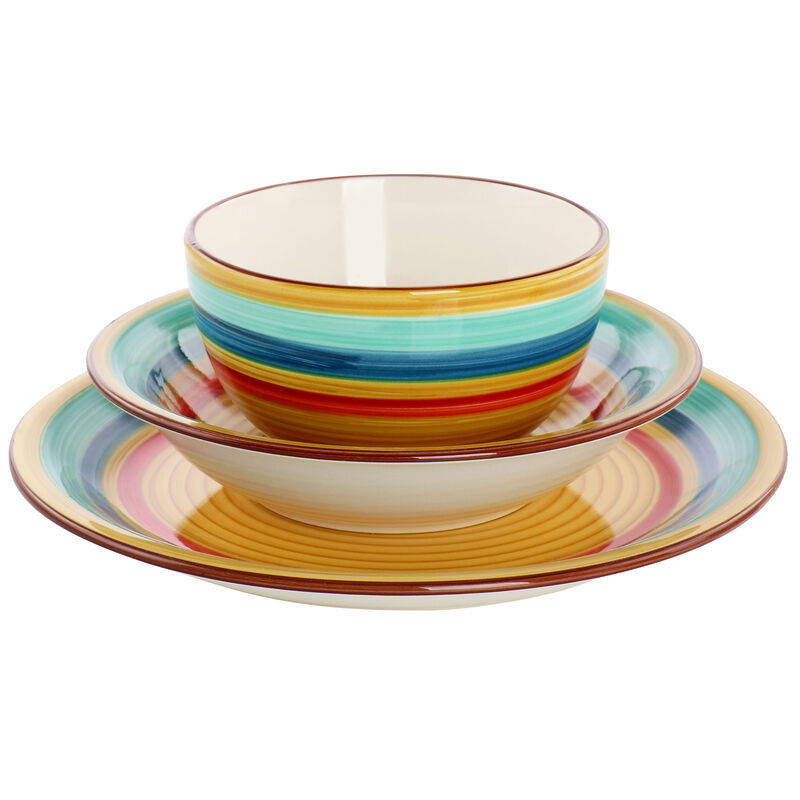 Gibson Home Rainbow 12 Piece Stoneware Dinnerware Set in Yellow Multi