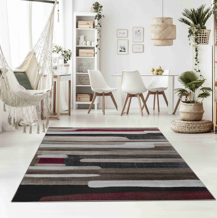 Sakarya Abstract Mid-Century Modern Brown Red Indoor Area Rug