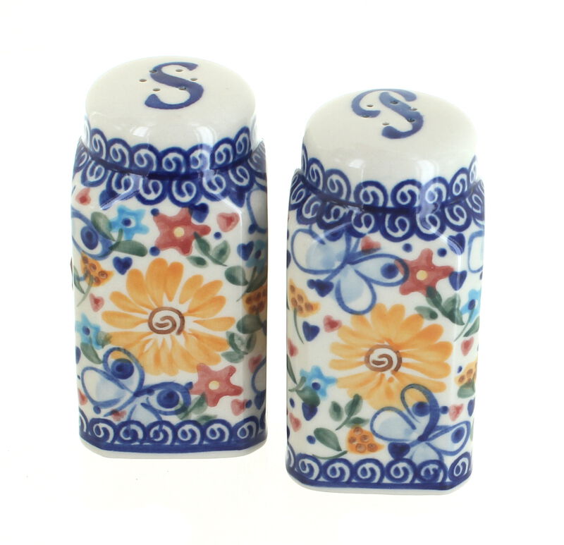 Blue Rose Polish Pottery Large Salt & Pepper Shakers