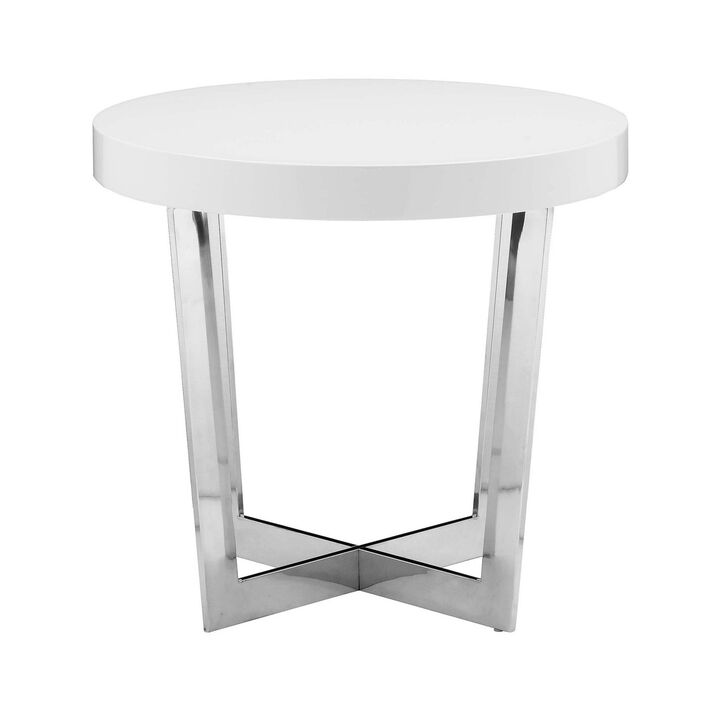 Tini 24 Inch Side End Table, Round Shaped Top, Metal Frame, White Finish - Benzara