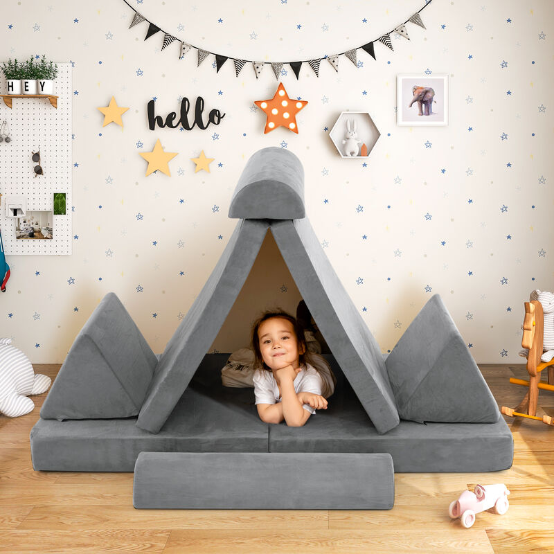 6-Piece Convertible Kids Sofa Playset with Zipper for Versatile Seating and Fun Playtime
