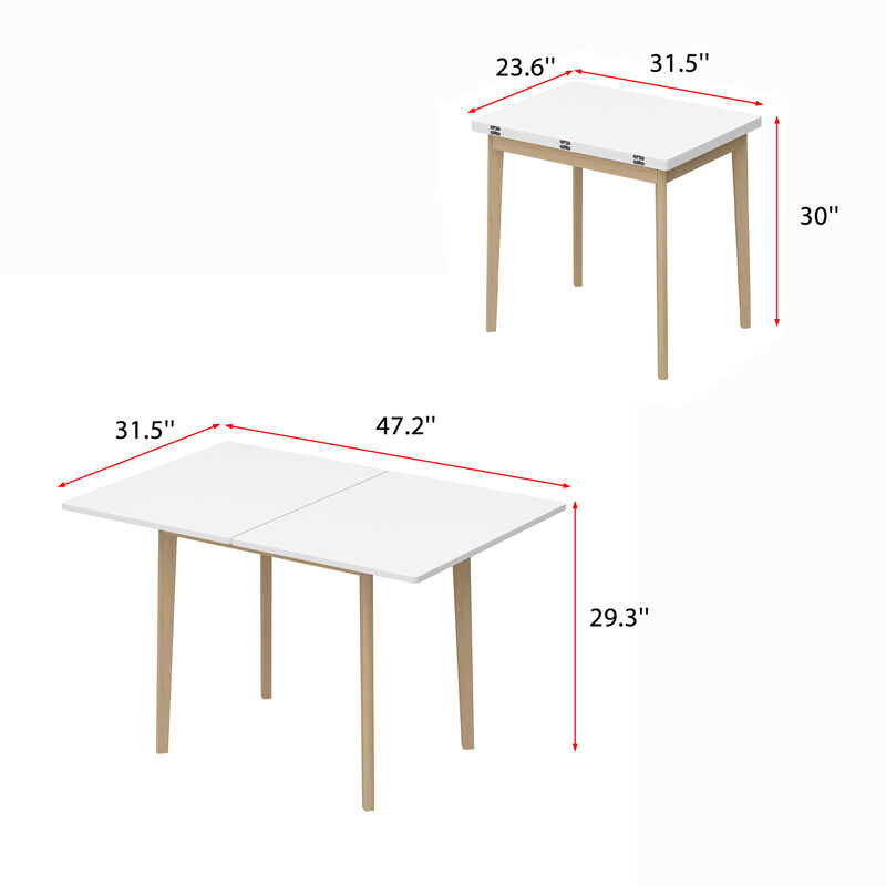 FUFU&GAGA Modern Expandable Folding Table with MDF Top & Rubberwood Legs (47.2" L x 31.5" W x 29.3" H),White & Natural