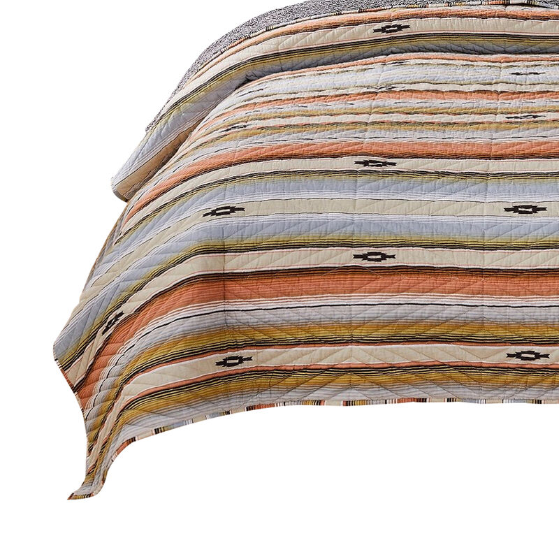 3 Piece Microfiber Full Size Quilt Set with Chevron Print, Multicolor - Benzara