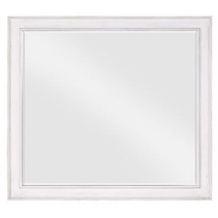 42 Inch Wall Mirror, Molded Sleek Wood Frame, White-Benzara
