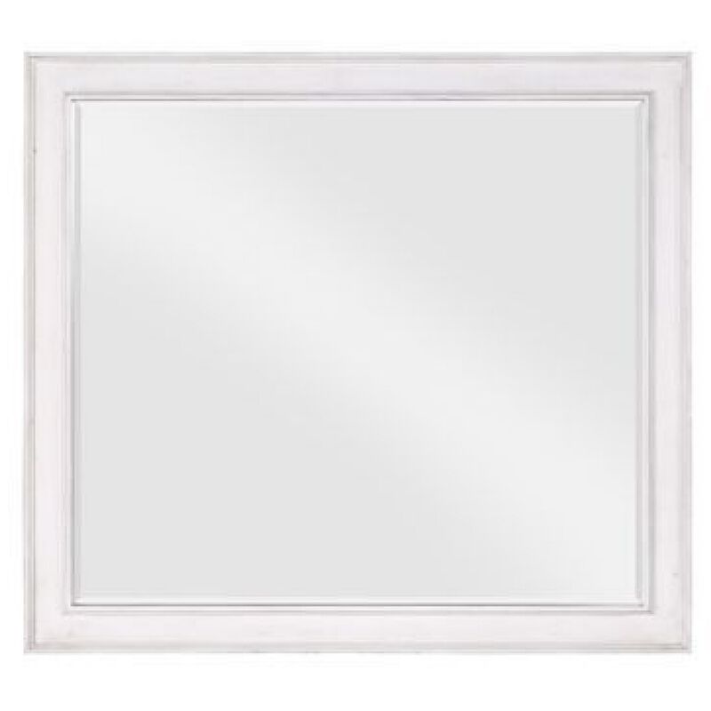 42 Inch Wall Mirror, Molded Sleek Wood Frame, White-Benzara