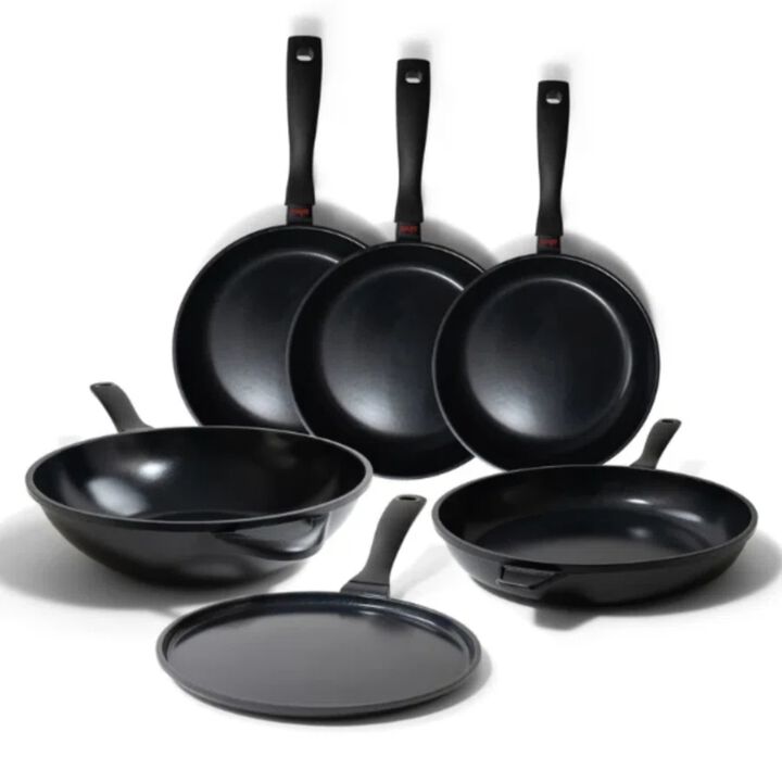 Alva Energy 6-Piece Premium Nonstick Cookware Set - Everyday Frying Pans, Skillet, Wok & Crepe Pan - Non-Toxic, PFAS/PFOA/PTFE-Free - Induction & All Stovetop Compatible - Durable Construction