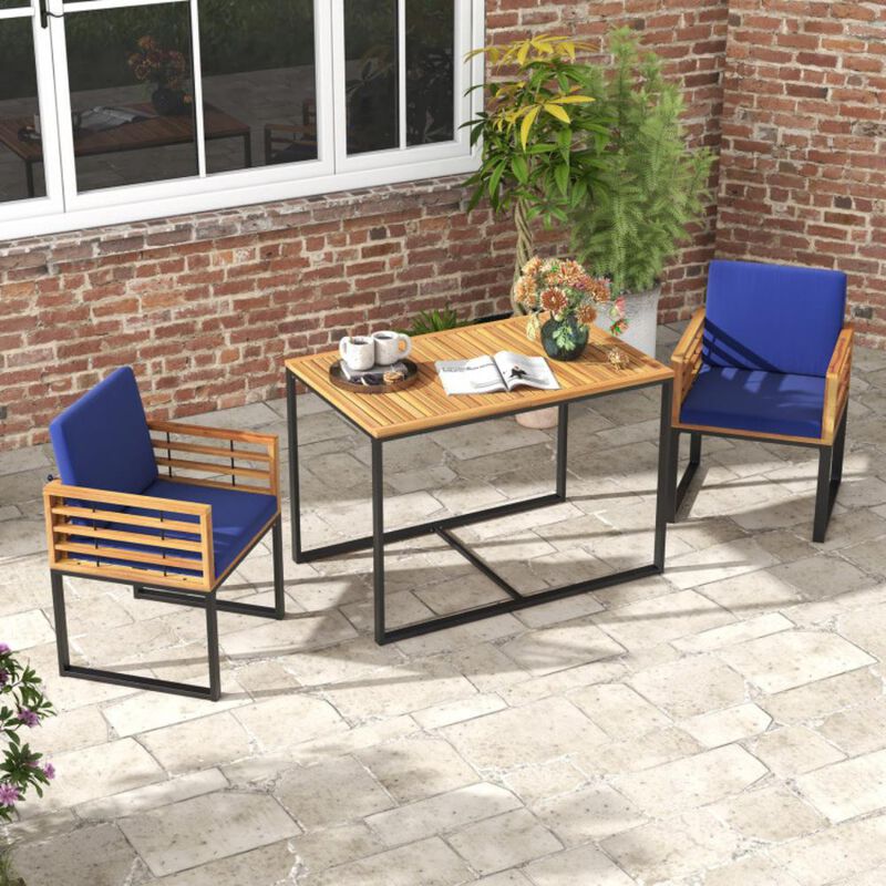 Hivvago 3 Pieces Outdoor Dining Set with 2 Acacia Wood Armchairs and Dining Table