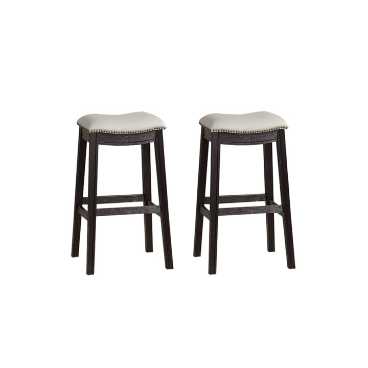 Grey PU Upholstery Barstool, Set Of 2