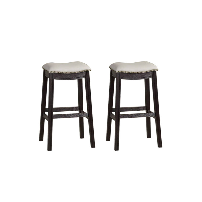 Grey PU Upholstery Barstool, Set Of 2