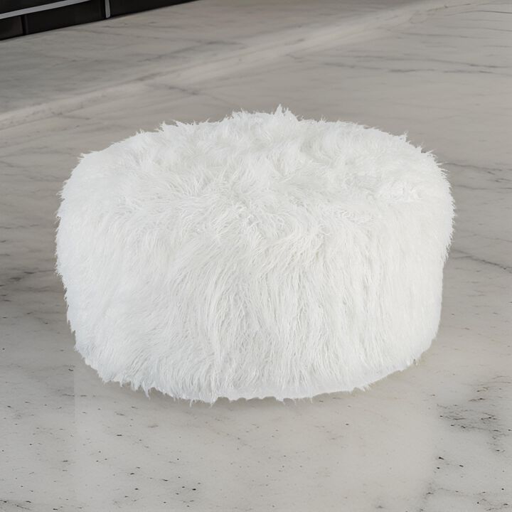 Lacey Oversized Accent Ottoman, White Faux Fur, Soft Cushion, 39 Inch - Benzara