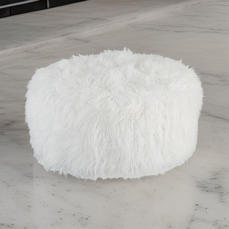 Lacey Oversized Accent Ottoman, White Faux Fur, Soft Cushion, 39 Inch - Benzara