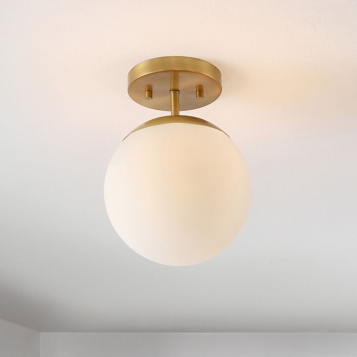 Marcel 1-Light Bohemian Farmhouse Iron/Frosted Glass LED Semi Flush Mount