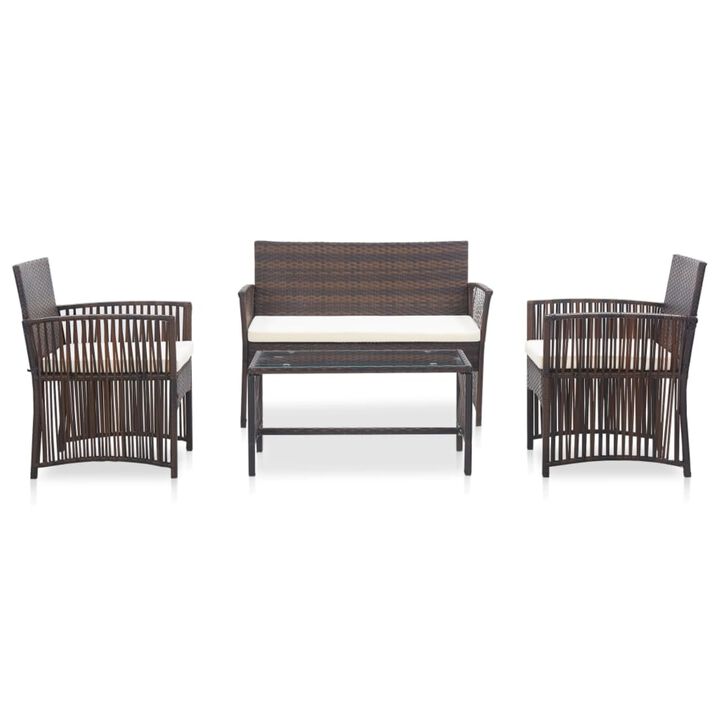 vidaXL 4 Piece Garden Lounge Set with Cushion Poly Rattan Brown