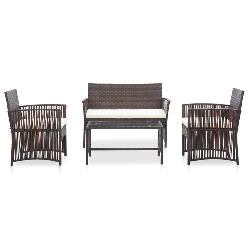 vidaXL 4 Piece Garden Lounge Set with Cushion Poly Rattan Brown
