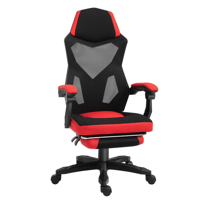 Red Ergonomic Task Chair: Mesh Office Chair with Retractable Footrest