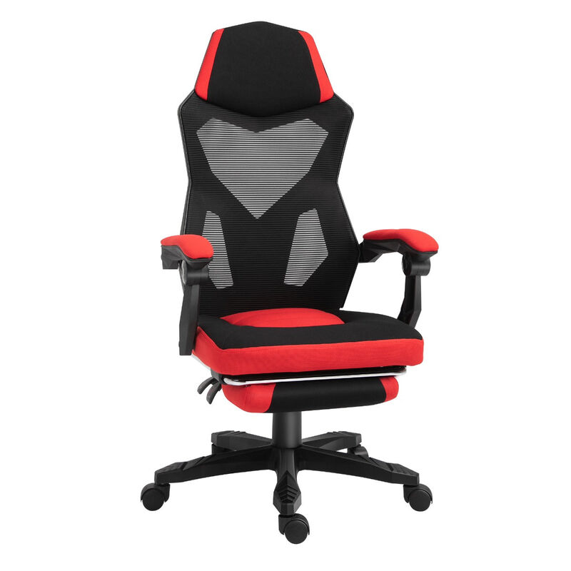 Red Ergonomic Task Chair: Mesh Office Chair with Retractable Footrest