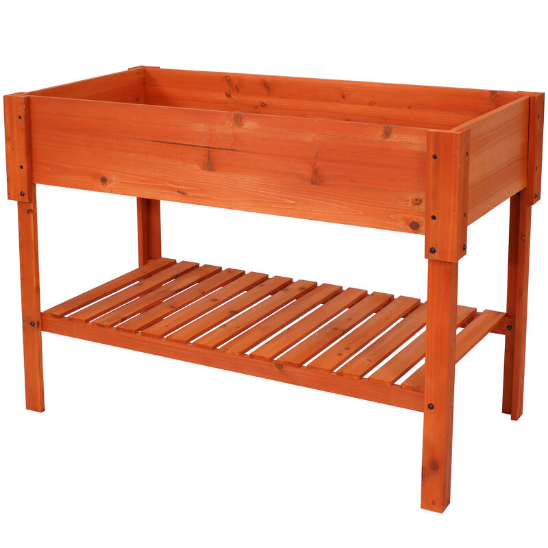 Sunnydaze 42" Raised Wooden Garden Bed with Lower Shelf