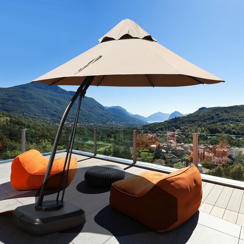 11 Feet Outdoor Cantilever Hanging Umbrella with Base and Wheels