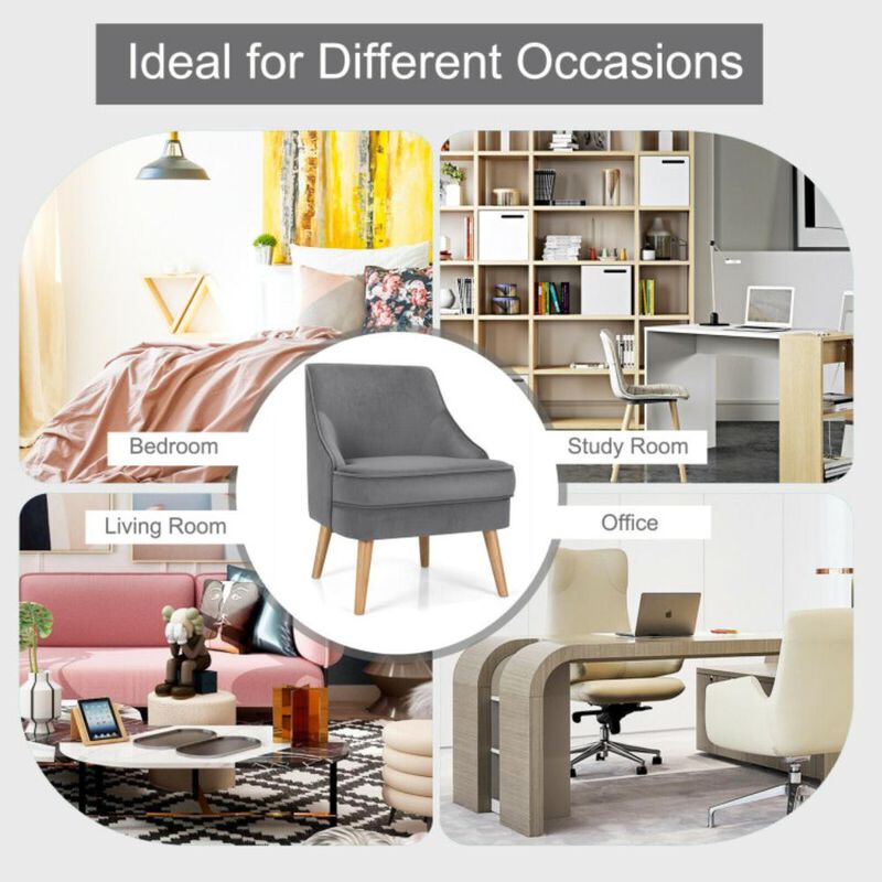 Hivvago Mid Century Velvet Accent Chair with Rubber Wood Legs for Bedroom