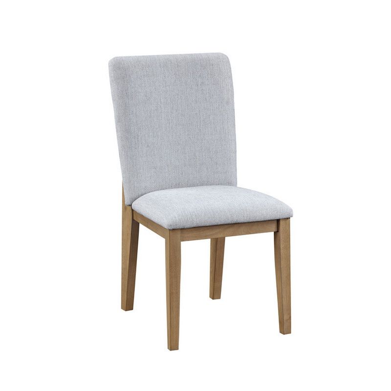 Deli 5 Piece Round Dining Table Set, 4 Seater Table, Gray Linen Chairs - Benzara