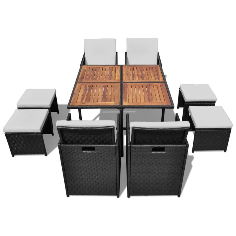 vidaXL 9 Piece Outdoor Dining Set Poly Rattan and Acacia Wood Black