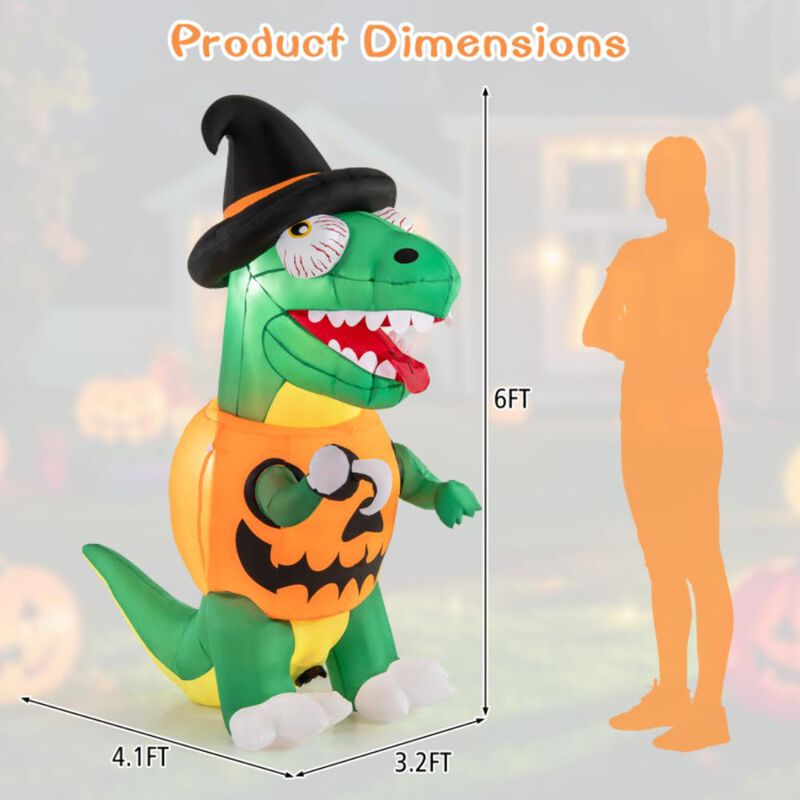 Hivvago Blow up Inflatable Pumpkin Dinosaur Yard Decoration with Built-in LED Lights