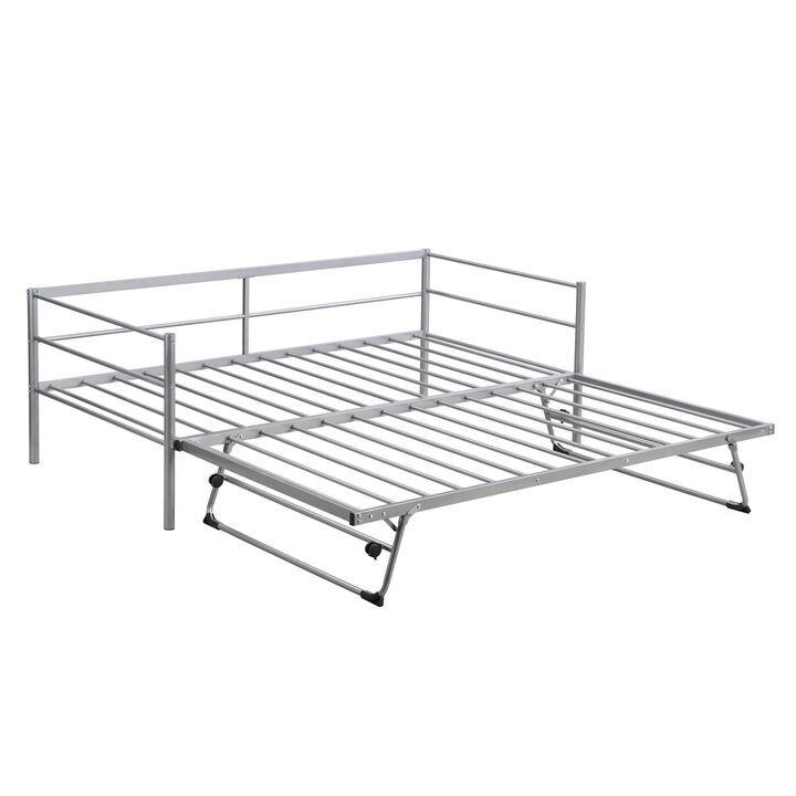 Streamdale Twin Size Metal Daybed With Adjustable Trundle, Pop Up Trundle, Silver Streamdale Twin Size Metal Daybed With Adjustable Trundle, Pop Up Trundle, Silver
