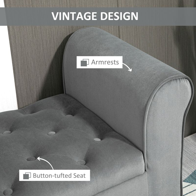 Gray Entryway Storage: Tufted Ottoman Bench with Folding Arms