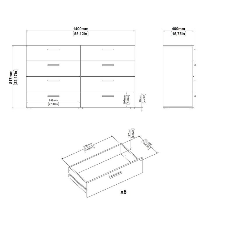 Tvilum Austin 8 Drawer Double Dresser, Black Woodgrain