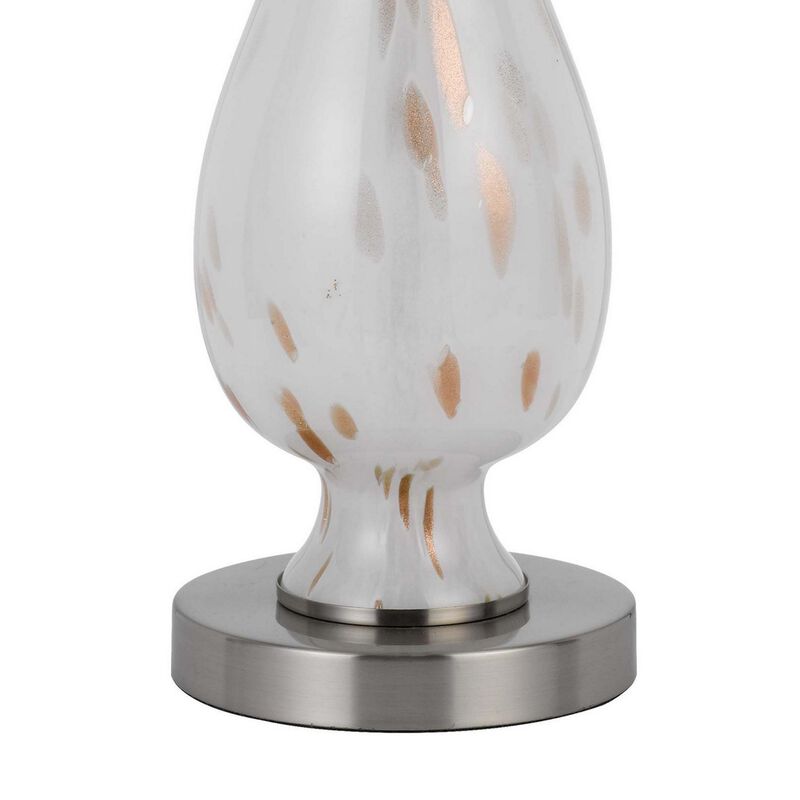 28 Inch Table Lamp Set of 2, White Shade, Elegant Curved Glass, Metal Base - Benzara