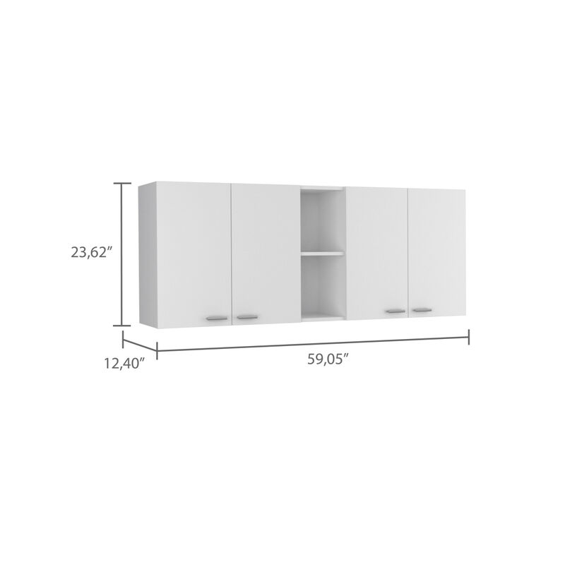 Portofino 150 Wall Cabinet, Double Door, Two External Shelves, Two Interior Shelves - White