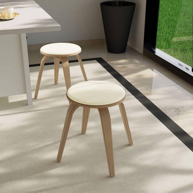 LeisureMod Pelya Mordern Wooden Dining Stool in Brown
