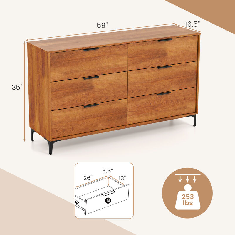 6-Drawer Dresser with Interlock System for Bedroom or Living Room Storage and Organization