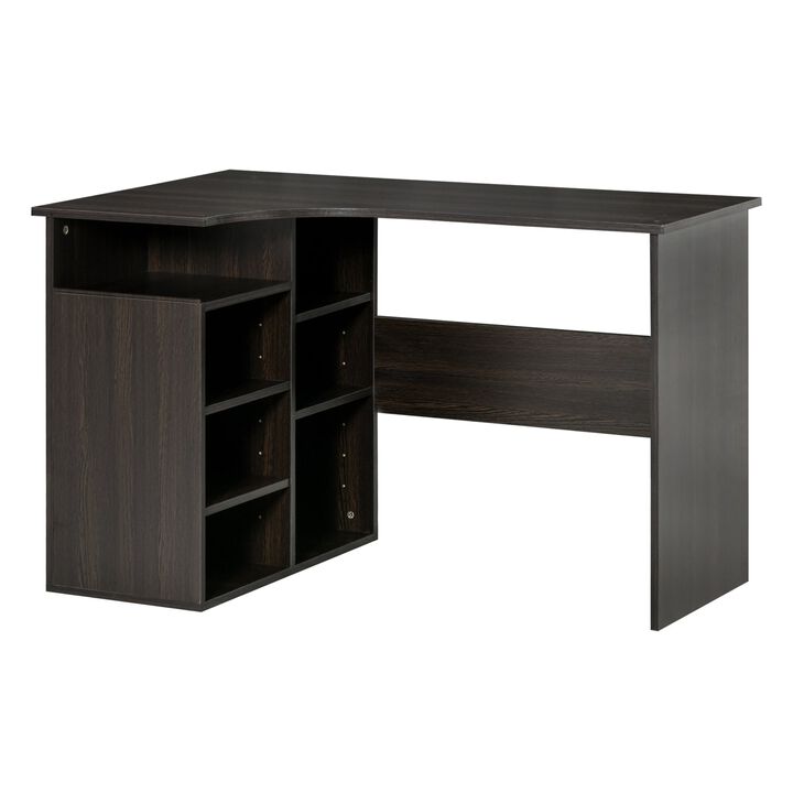 Black Wood Home Office: L-Shaped Corner Desk with Storage Shelf