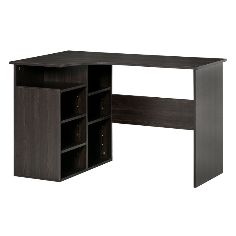 Black Wood Home Office: L-Shaped Corner Desk with Storage Shelf